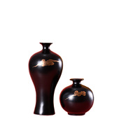 新中式黑色祥云小口花瓶摆件样板房客厅餐桌插干花器装饰品摆