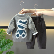男童秋装毛衣三件套婴幼儿童针织毛线衣(毛线衣，)外套男孩秋季宝宝酷帅套装