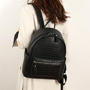 韩版石头纹纯色双肩包女软皮背包电脑包大学生书包大容量旅行背包