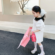 香港靓妞女童裙子2023夏季中大童装白色泡泡袖夏装儿童连衣裙