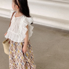 韩国童装女童飞飞袖荷叶边白衬衫，2024夏装儿童大童夏季薄款娃娃衫