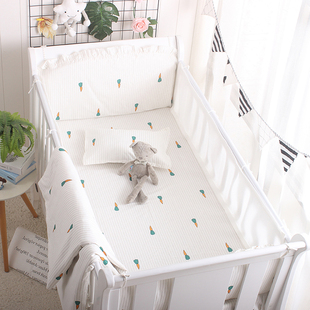 婴儿床床围夏季透气网眼3d防撞纯棉床品套件，ins儿童床上用品