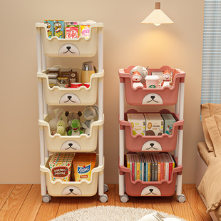 儿童书架家用落地置物架可移动零食小推车多层玩具收纳架宝宝书柜