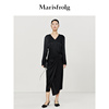 新能量黑裙玛丝菲尔春季围裹式不规则茶歇连衣裙
