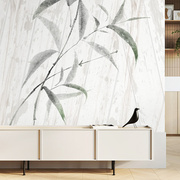 艺速 简约现代竹子条纹墙纸沙发玄关餐厅床头背景原木风壁画 云竹