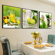 现代简约餐厅装饰画小清新饭厅，挂画饭店餐桌，三联画厨房水果酒杯画