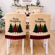跨境圣诞节装饰用品印花椅子套红黑格子边圣诞树