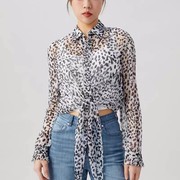 欧阿玛施女装(施女装)2023夏季豹纹印花系带，薄款雪纺长袖衬衫5300285