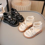 女宝宝白色罗马凉鞋，2024夏季软底儿童鞋子女孩，防滑气质公主鞋