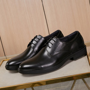 男士头层牛皮商务皮鞋，2024春鞋绑带，低跟擦色鞋棕色男鞋