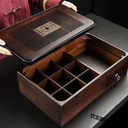 日式复古功夫茶具竹，茶盘多功能茶杯收纳盒一体，家用储水茶托盘长