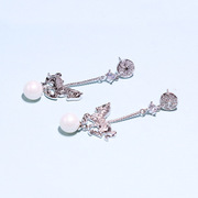 韩版时尚创意旋转木马珍珠耳环s925纯银耳坠长款锆石耳饰品女礼物