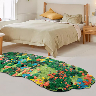 卧室地毯长条床前床边毯子，儿童房间地垫森林花朵，异形飘窗垫可机洗