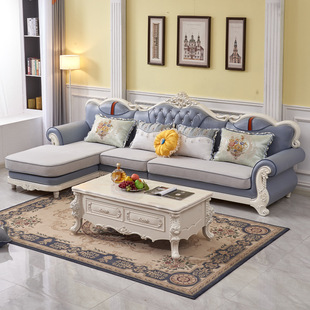 欧式布艺沙发小户型客厅，转角沙发茶几组合套装法式整装科技布简欧