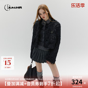 EachR 美式复古黑色短款环保皮草外套女冬季加厚保暖原创设计外套
