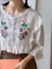 2023熊姑娘(熊姑娘)夏新墨西哥重工刺绣花朵荷叶，花边五分袖宽松上衣森女