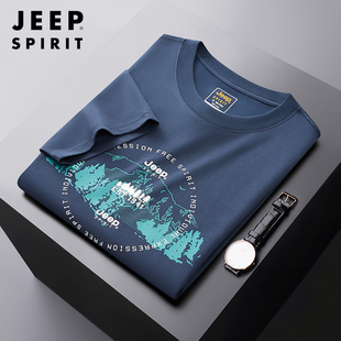 jeep短袖t恤男夏季圆领，宽松半截袖，上衣中年男式品牌休闲运动体恤
