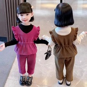 女童秋装韩版洋气马甲上衣长裤三件套儿童女款秋季休闲套装