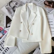 双排扣白色西装外套女修身2022年春季纯色小个子气质长袖短款西服