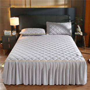 简约纯色加棉床裙式床罩防滑床套席梦思保护罩床单床盖四季款