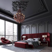 意式布艺褶皱双人床现代简约创意设计真皮软包宽屏床别墅私人定制
