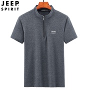 jeep吉普短袖t恤男夏季宽松中年爸爸夏装半拉链休闲运动体恤
