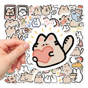 原创60张猫和兔可爱卡通贴纸精美手账贴电脑水杯装饰防水贴画