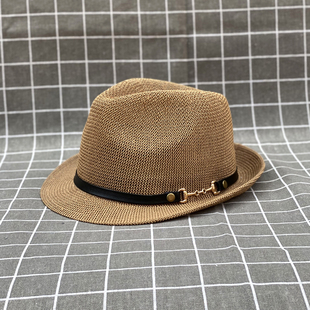 男女帽子夏天英伦时尚皮带，小礼帽镂空透气户外旅游舞台表演爵士帽