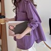 紫色长袖衬衫女2023年秋款韩版宽松通勤外套磨毛，棉质上衣加厚冬季