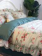 美式复古田园风小碎花全棉四件套纯棉床单床裙款被套绿色床上用品