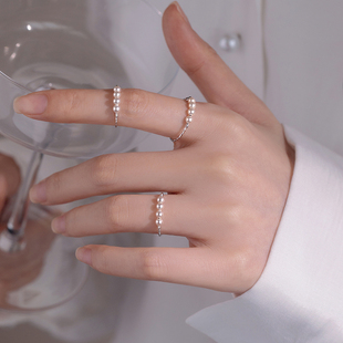 巷南925纯银珍珠戒指，素圈女食指戒指环夏小众(夏小众)设计感开口尾戒