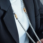 jicvialatte小众时髦饰品，原创气质竹节银灰珍珠项链，长款毛衣链潮