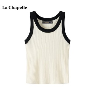 拉夏贝尔/La Chapelle复古撞色针织吊带背心女春夏款打底内搭上衣