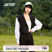 Jamor春季2024黑白撞色短外套女装拼接设计时尚西装上衣加末