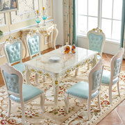 小兔匠欧式餐桌椅组合大理石，现代简约家用小户型饭桌实木美式桌