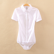 短袖白衬衫女职业夏季韩老师面试棉质洋气娃娃领紧身连体衬衫