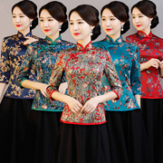 日常可穿老上海旗袍上衣复古民国2023年春秋长袖中老年妈妈女