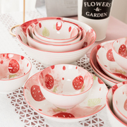 陶瓷碗个性单个家用餐具可爱少女心碗韩版ins风饭面草莓碗碟套装
