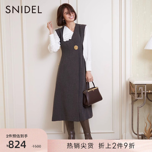 snidel秋冬款时髦气质纯色，粗花呢v领无袖，连衣裙swfo225146