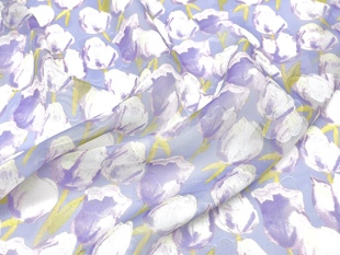 薄款半透垂感淡紫色郁金香，印花剪花提花雪纺，布料汉服连衣裙面料