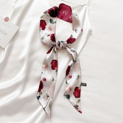 浪漫玫瑰原创法式发带细窄长条小丝巾女百搭领巾编发丝带绑包腰带