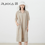 蒲pukka原创设计女装夏季宽松休闲a版显瘦短袖衬衫连衣裙