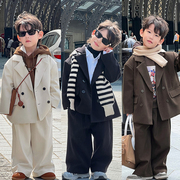 男童小西装套装秋冬韩版高端儿童毛呢西服小男孩洋气休闲加厚礼服