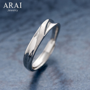 ARAI999纯银戒指小众设计男女活口戒指ins个性简约拉丝素圈单戒