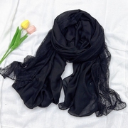 黑色蕾丝围巾温柔亚麻色棉麻薄款围巾时尚女外搭披肩洋气礼物丝巾