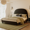 法式美式复古实木中古风黑色，绒布1.5米主卧双人床，1.8米大床布艺床