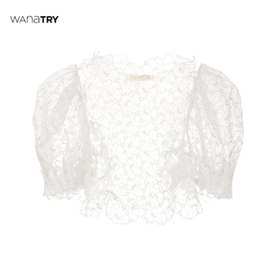 wanatry精致复古欧根纱花朵刺绣上衣白色