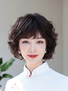 短卷发头套真人发妈妈梨花烫全头套蓬松透气中老年女士假发套