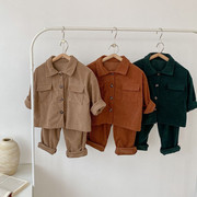 婴儿衣服韩版灯芯绒长袖套装六7八9十个月一周岁男宝宝春季外出服
