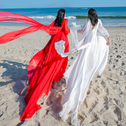 沙漠异域沙滩裙超仙旅游拍照衣服红色大摆拖尾飘逸拖地长裙连衣裙